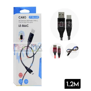 Cabo de Dados USB + Tipo C com Luz Led 1.2M  LE-866C - It-Blue