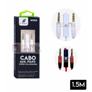 Cabo P2 + P3 com Microfone 1.5m XC-P2-M -X-CELL