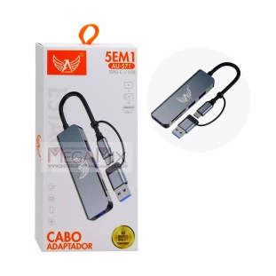 Cabo Conversor 5 em 1 Tipo C/USB para 3 USB 3.0 + Leitor AU-571 - Altomex