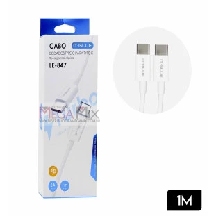 Cabo para Celular Tipo C + Tipo C 1M 3A LE-847 - It-Blue