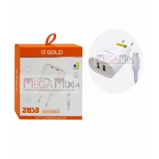 Carregador de Celular Tipo-C + 2 USB 3.1A CA18-3/Tipo-C - A'Gold