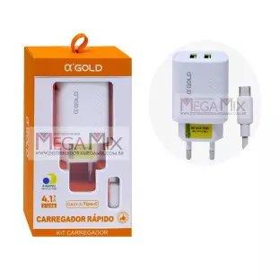 Carregador 2 USB para Tipo C 20W 4.1A CA21-3 - A'Gold