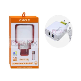 Carregador 2 USB para Iphone 25W 5.1A CA23-2/IOS - A'Gold