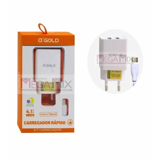 Carregador de Celular Tipo-C + 2 USB 4.1A CA28-3/Tipo-C - A'Gold