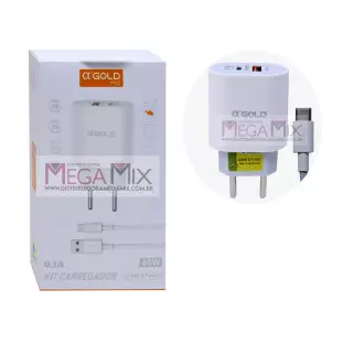 Carregador USB + USB-C para Tipo C 40W 9.1A CA40-3 - A'Gold