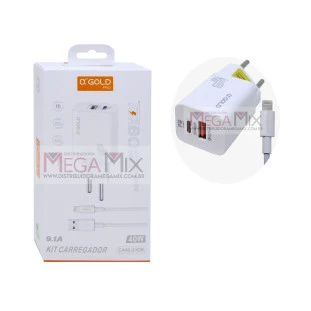 Carregador USB + USB-C para Iphone 40W 9.1A CA42-2/IOS - A'Gold