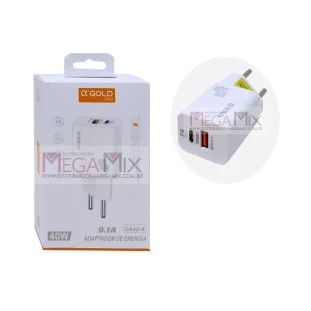 Carregador Turbo USB + USB-C 40W 9.1A CA42-4 - A'Gold