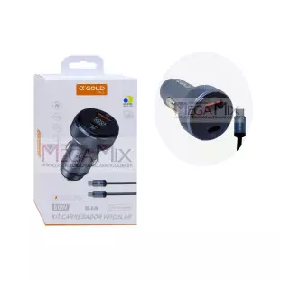 Carregador Veicular USB + USB-C para Tipo-C 60W 9.1A CJ12-3 - A'Gold 