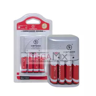 Carregador de Pilhas com 4 Pilhas Recarregáveis AA KA-1364 - Kapbom