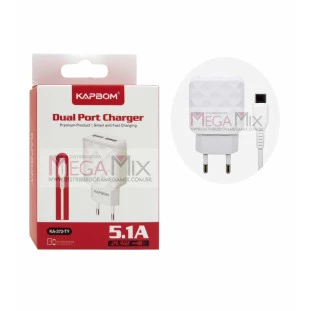 Carregador de Celular USB + Tipo C  5.1A KA-372-TY - Kapbom 