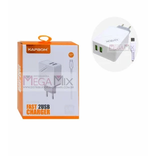 Carregador de Celular Micro USB (V8) com 2 USB 5.1A KA-5606 - Kapbom