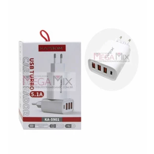 Carregador Turbo 3 USB + Tipo-C 5.1A KA-5901 - Kapbom