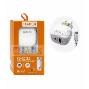 Carregador de Celular Tipo-C + USB-C 20W KD-106C - Kaidi