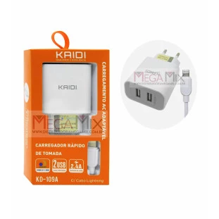 Carregador de Celular - Iphone 2 USB 2.4A KD-109A - Kaidi 