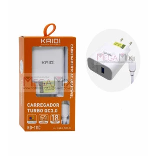 Carregador de Celular Turbo Tipo-C + USB 18W KD-111C - Kaidi