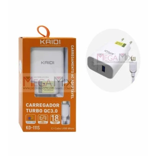 Carregador de Celular Turbo Micro USB (V8) + USB 18W KD-111S - Kaidi