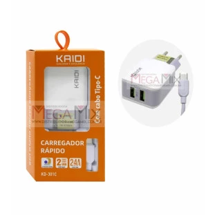 Carregador de Celular Tipo-C + 2 USB 2.4A KD-301C - Kaidi