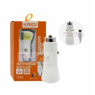 Carregador Veicular com Cabo Tipo C com 2 USB KD-302C - Kaidi