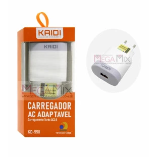 Carregador Turbo 1 USB 18W  KD-550 - Kaidi