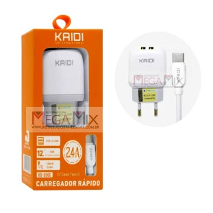 Carregador de Celular - Tipo C 2 USB 2.4A  KD-556C - Kaidi