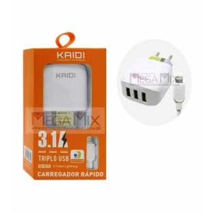 Carregador de Celular Iphone com 3 USB KD-557A - Kaidi