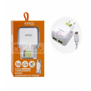 Carregador Turbo USB + Micro USB(V8) 2.4A KD-605S - Kaidi