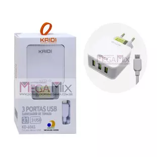 Carregador 3 USB para Micro USB V8 3.1A KD-606S - Kaidi