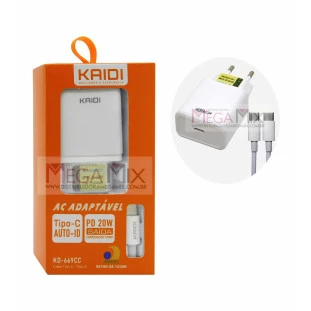 Carregador de Celular Tipo C + Tipo C 20W KD-669CC - Kaidi 