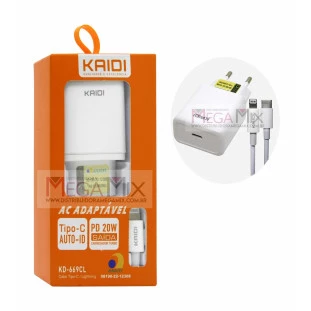Carregador de Celular Tipo C + Iphone 1.67A KD-669CL - Kaidi 