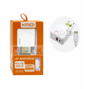 Carregador de Celular Tipo-C USB + USB-C 20W KD-670CC - Kaidi