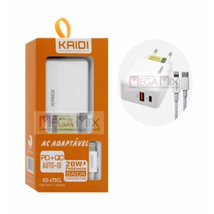 Carregador de Celular Iphone USB + USB-C 1.5A KD-670CL - Kaidi 