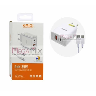 Carregador de Celular Iphone USB + USB C 35W KD-671CL - Kaidi 