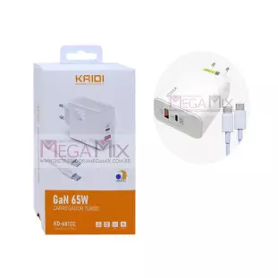Carregador USB + USB-C para Tipo C 65W 3A KD-681CC - Kaidi 