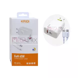 Carregador USB + USB-C para Iphone 65W 3A KD-681CL - Kaidi 