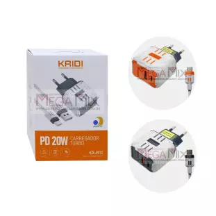 Carregador USB + USB-C para Tipo C 20W 3A KD-691C - Kaidi