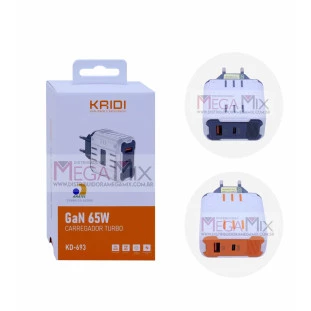 Carregador Turbo USB + USB-C GaN 65W KD-693 - Kaidi