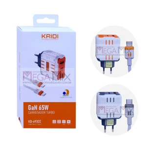 Carregador Turbo USB + USB-C GaN 65W KD-693CC - Kaidi