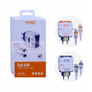 Carregador Turbo USB C + Iphone GaN 65W KD-693CL - Kaidi
