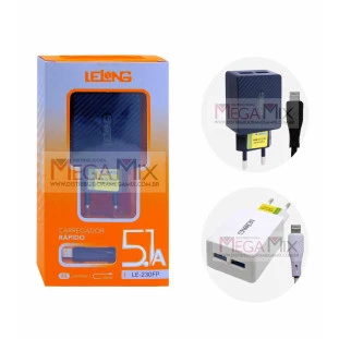 Carregador de Celular Iphone + 2 USB 5.1A LE-230FP - Lelong