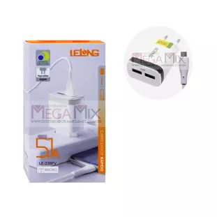 Carregador 2 USB para Micro USB V8 12.5W 5.1A LE-238FV - Lelong