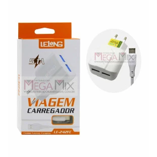 Carregador de Celular Tipo C com 2 USB LE-242FC - Lelong