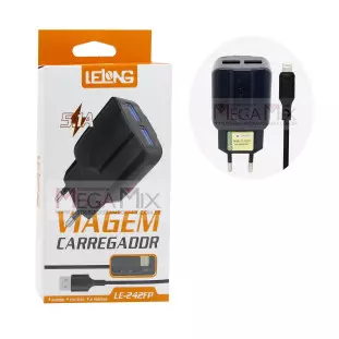 Carregador 2 USB para Iphone 12.5W 5.1A LE-242FP - Lelong