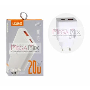 Carregador Turbo USB + USB-C 20W LE-246 - Lelong