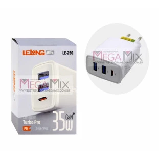 Carregador Turbo 2 USB + USB-C 35W LE-250 - Lelong
