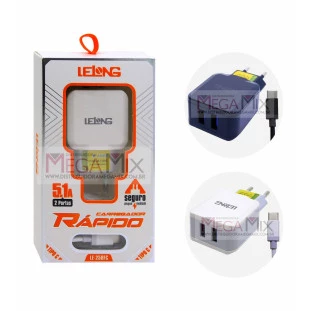 Carregador de Celular Tipo C + 2 USB 5.1A LE-258FC - Lelong