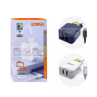 Carregador 2 USB para Tipo C 12.5W  5.1A LE-258FC - Lelong