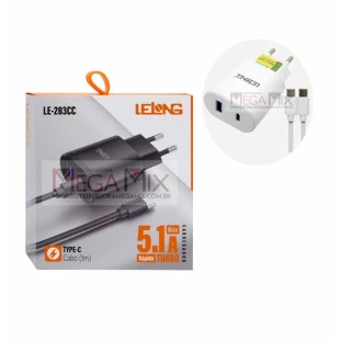 Carregador de Celular USB + Tipo C / Tipo C 5.1A LE-283CC - Lelong