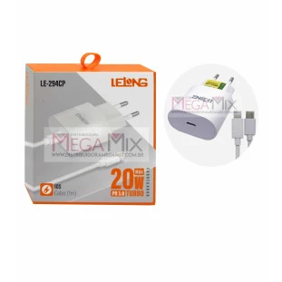 Carregador de Celular Tipo-C + Iphone 20W LE-294CP - Lelong