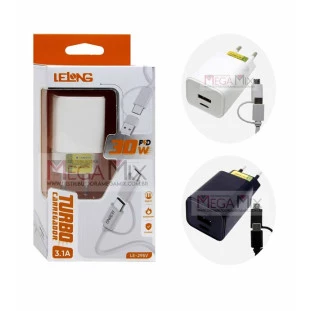 Carregador para Celular 2 em 1 Micro USB (V8) / Tipo-C + USB-C 30W 3.1A LE-295V - Lelong