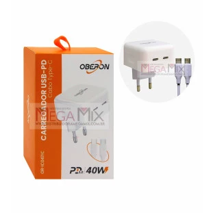 Carregador de Celular Tipo-C + 2 USB-C 40W 1A OR-IC047/C - Oberon